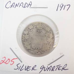 lot 205 image: 1917 Canadian Silver Quarter