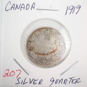 lot 207 image: 1919 Canadian Silver Quarter