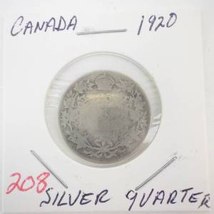 lot 208 image: 1920 Canadian Silver Quarter