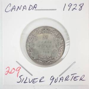lot 209 image: 1928 Canadian Silver Quarter