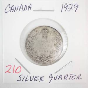 lot 210 image: 1929 Canadian Silver Quarter