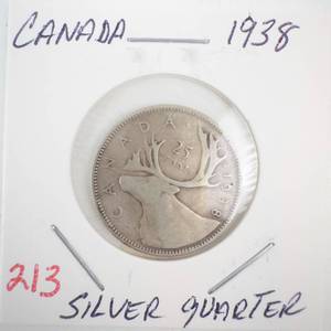 lot 213 image: 1938 Canadian Silver Quarter