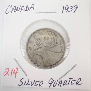 lot 214 image: 1939 Canadian Silver Quarter
