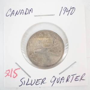 lot 215 image: 1940 Canadian Silver Quarter