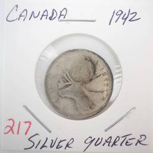 lot 217 image: 1942 Canadian Silver Quarter