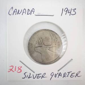 lot 218 image: 1943 Canadian Silver Quarter