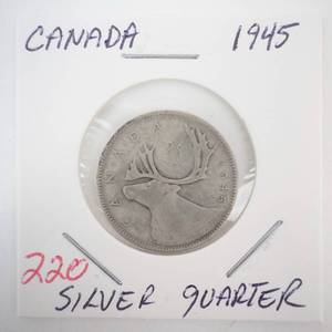 lot 220 image: 1945 Canadian Silver Quarter