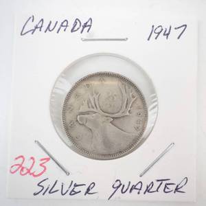 lot 223 image: 1947 Canadian Silver Quarter