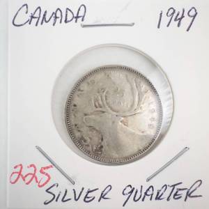 lot 225 image: 1949 Canadian Silver Quarter