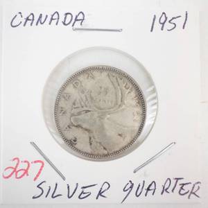 lot 227 image: 1951 Canadian Silver Quarter
