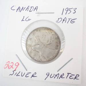 lot 229 image: 1953 Canadian Silver Quarter (Lg. Date)