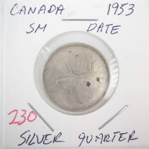 lot 230 image: 1953 Canadian Silver Quarter (Sm. Date)