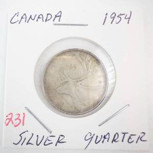 lot 231 image: 1954 Canadian Silver Quarter