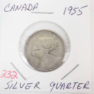 lot 232 image: 1955 Canadian Silver Quarter