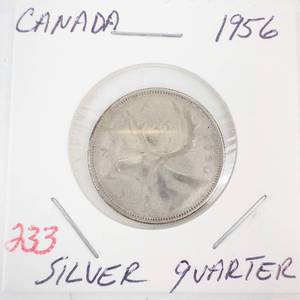 lot 233 image: 1956 Canadian Silver Quarter