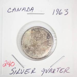 lot 240 image: 1963 Canadian Silver Quarter