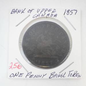 lot 256 image: 1857 Bank of Upper Canada One Penny Bank Token