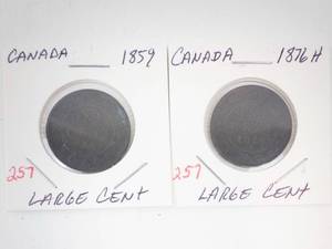 lot 257 image: 2) Canadian Large Cents 1859, 1876H