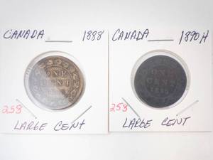 lot 258 image: 2) Canadian Large Cents 1888, 1890H