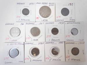 lot 275 image: Saudi Arabia Silver AH 1354 (1935) 1 Riyal plus 10 different vintage German coins