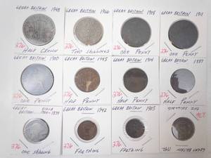 lot 276 image: Great Britain Silver 1942 1 Shilling, Circa 1864-1879 1 Shilling plus 10 different vintage coins