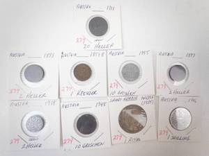 lot 279 image: Saudi Arabia Silver AH 1354 (1935) 1 Riyal plus 8 different vintage Austrian coins