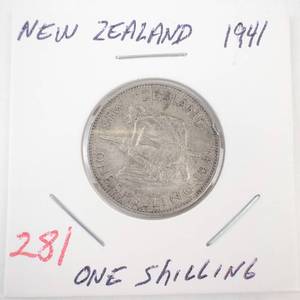 lot 281 image: New Zealand Silver 1941 1 Shilling