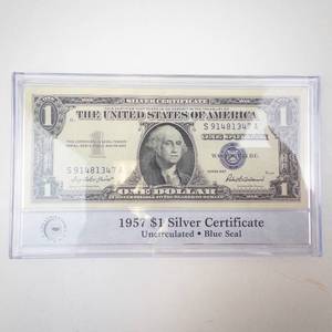 lot 305 image: Beautiful Uncirculated 1957 Silver Certificate in Protective case