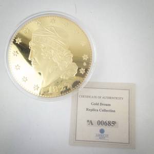 lot 323 image: Gold Dream Replica Coin & Certificate - Liberty Head $20 (1922)