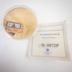 lot 330 image: 100,000 Dollar Gold Replica Coin - Woodrow Wilson (American Mint)