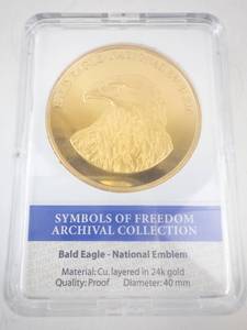 lot 342 image: Bald Eagle National Emblem Coin - American Mint 24K Gold-Layered Proof