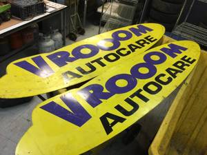 lot 153 image: 2 Pc VROOM-AUTOCARE Metal Signs 90 x 21 12