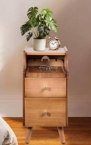 lot 215 image: Wooden Nightstand for Small Spaces with 2 Drawers Mahogany Color 20 H 8 W 17 L $79.99 Retail - Brand New