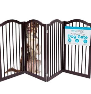 lot 225 image: Arched 4 Panel Dog Gate 36 High Espresso Colored $103.99 Retail - Brand New