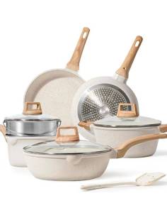 lot 238 image: CAROTE Pots Pans Set Nonstick White Granite Cookware Set10 Pcs $139.99 Retail - Brand New