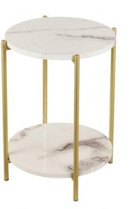lot 271 image: Round Side Table Faux Marble White and Gold $69.99 Retail - Brand New