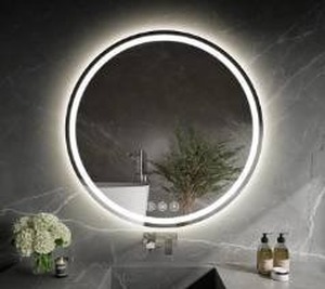 lot 298 image: Black 24 Round Mirror $69.99 Retail - Brand New