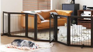 lot 317 image: Extra Wide 144 by 30 Tall Brown Dog Gate $139.99 Retail - Brand New
