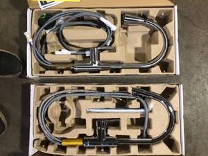 lot 34 image: Lot of 2 American Standard Fairbury 2S Single-Handle Pull-Down Sprayer Kitchen Faucet in Polished Chrome missing parts customer return see pictures