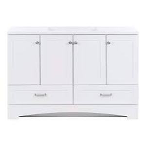 Glacier Bay Lancaster 49 in. Single Sink White Bath Vanity with White Cultured Marble Top (Assembled)  Customer Returns See Pictures