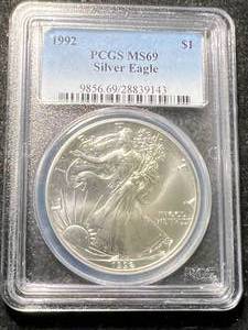 lot 07 image: 1992 AMERICAN SILVER EAGLE PCGS MS69