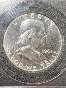 lot 25 image: 1961 US PROOF FRANKLIN HALF DOLLAR IN CASE