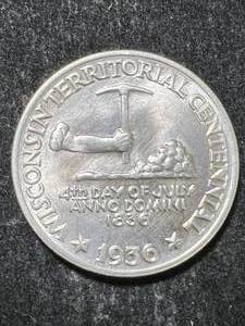 lot 30 image: 1936 US WISCONSIN COMMEM HALF DOLLAR