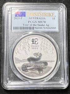 lot 41 image: 2025 AUSTRALIAN YEAR OF THE SNAKE SILVER ROUND PCGS MS70