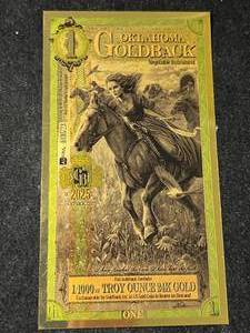 lot 72 image: 11000TH TROY OZ 24K GOLD OKLAHOMA GOLDBACK