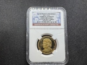 lot 37 image: 17th President Andrew Johnson 2011 S $1 NGC Early Releases PF 69 Ultra Cameo