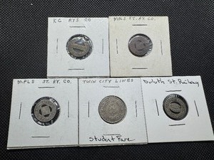 lot 50 image: Five Tougher Find Transit Tokens
