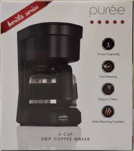 lot 100 image: Puree Barista Series  5 - Cup Drip Coffee Maker - Black NEW (View Photos