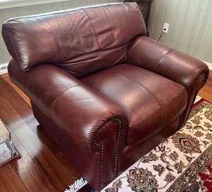 lot 17N image: SR - Brown Leather Armchair with Nailhead Trim