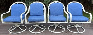 lot 78N image: Deck - Set of 4 Grandin Road Outdoor Swivel Patio Chairs with Sunbrella Cushions